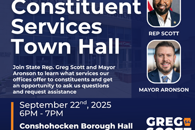 State Rep. Scott and Mayor Aronson in hold Constituent Services Town Hall on Sept. 22